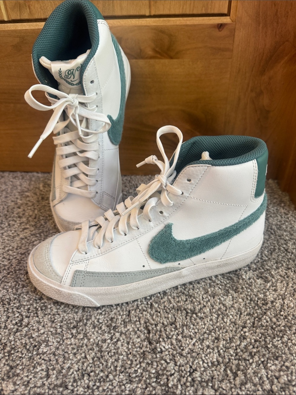 Nike Kids High-Top  Blazer Sneakers - White with Teal Swoosh